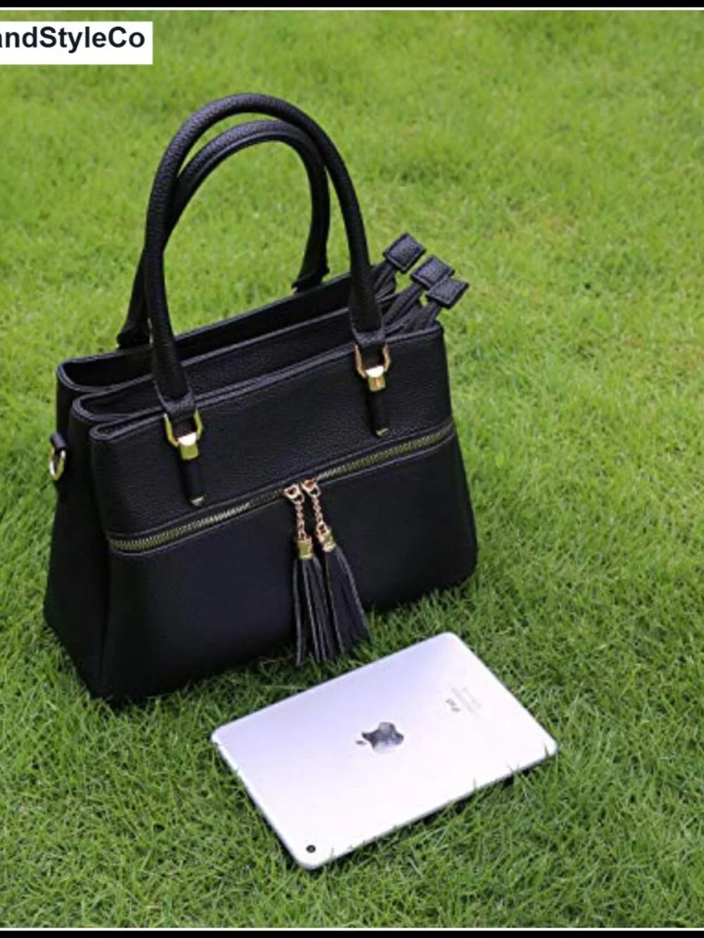 Medium Satchel Bag with 3 Compartments - Top Handle Faux Leather Purse